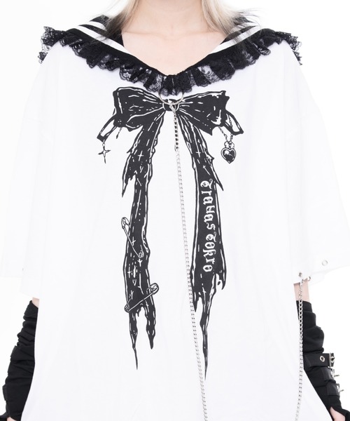 TRAVAS TOKYO(トラバス トウキョウ)の「『TRAVAS TOKYO/トラバス トーキョー』レース使いセーラーカラーTシャツ(Tシャツ/カットソー・レディース・ブラック/ホワイト×ブラック・FREE)」の13枚目の写真