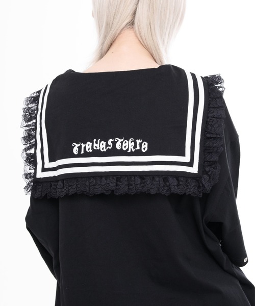 TRAVAS TOKYO(トラバス トウキョウ)の「『TRAVAS TOKYO/トラバス トーキョー』レース使いセーラーカラーTシャツ(Tシャツ/カットソー・レディース・ブラック/ホワイト×ブラック・FREE)」の9枚目の写真