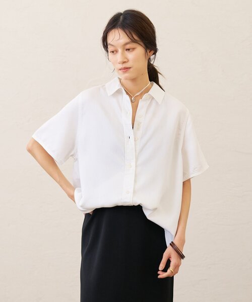 Omekashi(オメカシ)の「セルロースハーフスリーブシャツ(シャツ/ブラウス・レディース・オフホワイト/チャコールグレー/ブルー・FREE)」の16枚目の写真