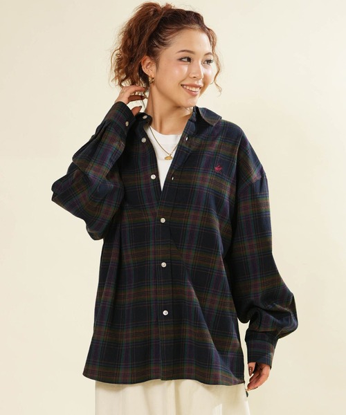 BEVERLY HILLS POLO CLUB(ビバリーヒルズポロクラブ)の「BEVERY HILLS P.C/ビバリーヒルズポロクラブ チェックネルシャツ 6487-0142(シャツ/ブラウス・レディース・ライトグリーン/ネイビー/キャメル・M)」の3枚目の写真
