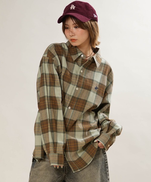 BEVERLY HILLS POLO CLUB(ビバリーヒルズポロクラブ)の「BEVERY HILLS P.C/ビバリーヒルズポロクラブ チェックネルシャツ 6487-0142(シャツ/ブラウス・レディース・ライトグリーン/ネイビー/キャメル・M)」の2枚目の写真