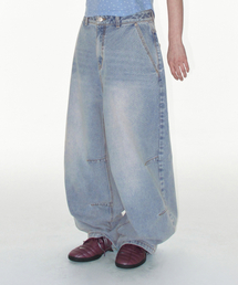 STITCH BALLOON FIT DENIM PANTS LIGHT BLUE