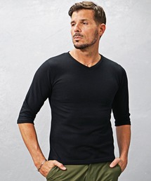 【極】プレミアム7分袖Tシャツ メンズ タイト カットソー クルーネック Vネック 夏服