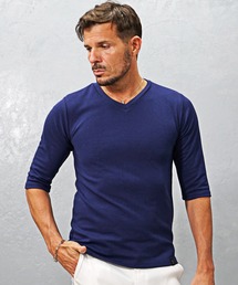 【極】プレミアム7分袖Tシャツ メンズ タイト カットソー クルーネック Vネック 夏服