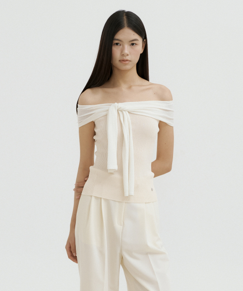 LUCIR ZU（ルシールズ）の「Ribbon Off-Shoulder Knit (cream)（ニット/セーター・レディース・その他・FREE）」の3枚目の写真