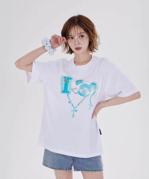 DYSFUNCT(ディスファンクト)の「I LOVE COTTON BEAR T-SHIRT(WHITE/BLUE)(Tシャツ/カットソー・レディース・その他・SMALL/MEDIUM/LARGE)」の1枚目の写真
