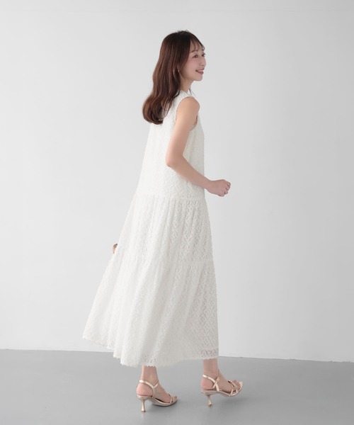Mirenue(ミレニュー)の「フェザージャガードノースリワンピース(ワンピース・レディース・ホワイト/ピンク・FREE)」の7枚目の写真