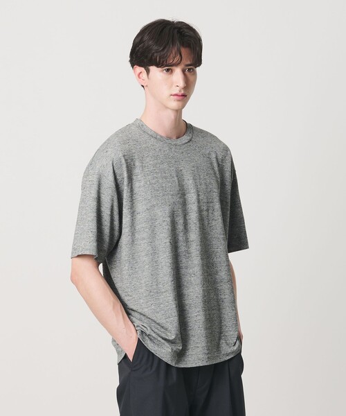 Linen textured crunched crew‑neck T‑shirt