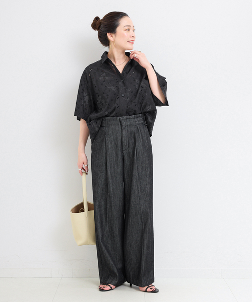 B.C STOCK（ベーセーストック）の「【WEB限定】ウォッシャブル / プリントレース クロップドシャツ（シャツ/ブラウス・レディース・ブラック/ホワイト・FREE）」の3枚目の写真