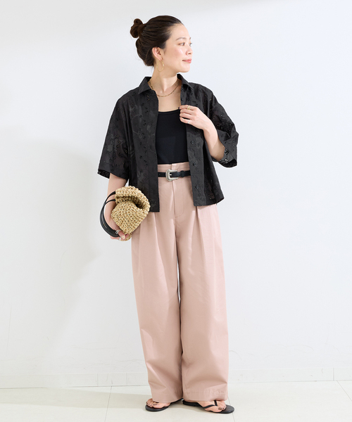 B.C STOCK（ベーセーストック）の「【WEB限定】ウォッシャブル / プリントレース クロップドシャツ（シャツ/ブラウス・レディース・ブラック/ホワイト・FREE）」の9枚目の写真