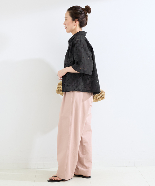B.C STOCK（ベーセーストック）の「【WEB限定】ウォッシャブル / プリントレース クロップドシャツ（シャツ/ブラウス・レディース・ブラック/ホワイト・FREE）」の10枚目の写真