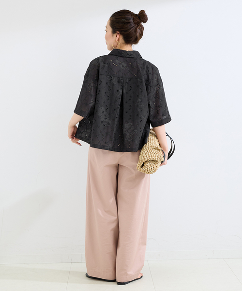 B.C STOCK（ベーセーストック）の「【WEB限定】ウォッシャブル / プリントレース クロップドシャツ（シャツ/ブラウス・レディース・ブラック/ホワイト・FREE）」の11枚目の写真