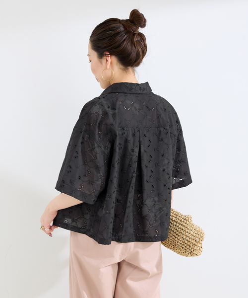 B.C STOCK（ベーセーストック）の「【WEB限定】ウォッシャブル / プリントレース クロップドシャツ（シャツ/ブラウス・レディース・ブラック/ホワイト・FREE）」の15枚目の写真