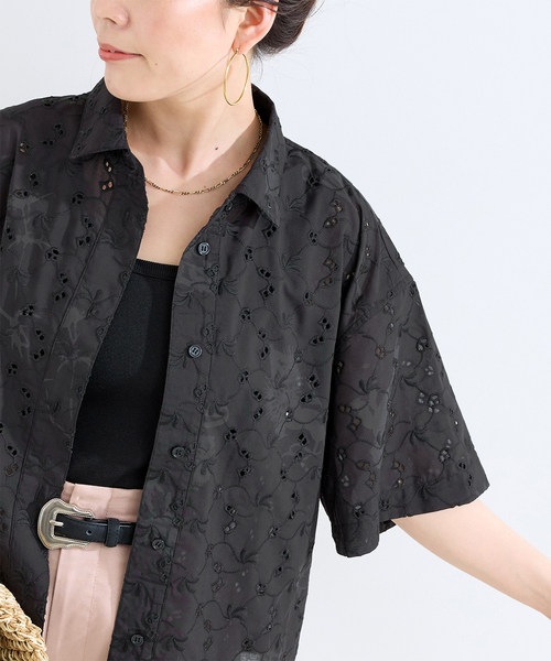 B.C STOCK（ベーセーストック）の「【WEB限定】ウォッシャブル / プリントレース クロップドシャツ（シャツ/ブラウス・レディース・ブラック/ホワイト・FREE）」の17枚目の写真