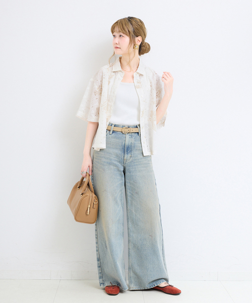 B.C STOCK（ベーセーストック）の「【WEB限定】ウォッシャブル / プリントレース クロップドシャツ（シャツ/ブラウス・レディース・ブラック/ホワイト・FREE）」の18枚目の写真