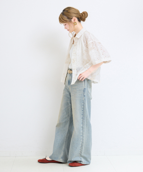 B.C STOCK（ベーセーストック）の「【WEB限定】ウォッシャブル / プリントレース クロップドシャツ（シャツ/ブラウス・レディース・ブラック/ホワイト・FREE）」の19枚目の写真