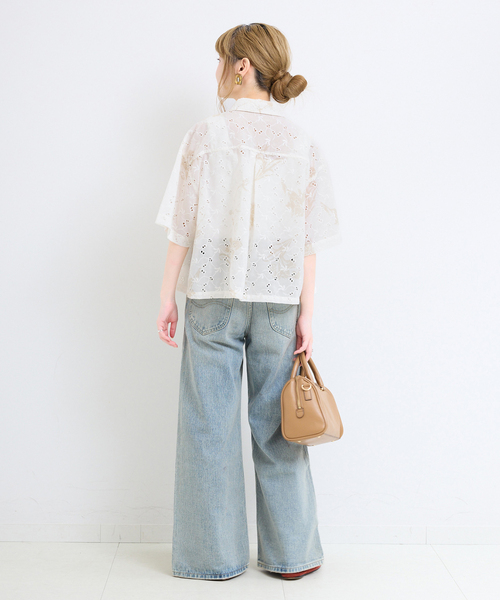 B.C STOCK（ベーセーストック）の「【WEB限定】ウォッシャブル / プリントレース クロップドシャツ（シャツ/ブラウス・レディース・ブラック/ホワイト・FREE）」の20枚目の写真