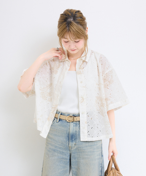 B.C STOCK（ベーセーストック）の「【WEB限定】ウォッシャブル / プリントレース クロップドシャツ（シャツ/ブラウス・レディース・ブラック/ホワイト・FREE）」の21枚目の写真