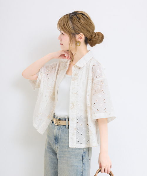 B.C STOCK（ベーセーストック）の「【WEB限定】ウォッシャブル / プリントレース クロップドシャツ（シャツ/ブラウス・レディース・ブラック/ホワイト・FREE）」の22枚目の写真