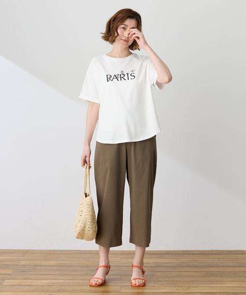 Petit Honfleur(プチオンフルール)の「【すご楽シリーズ】リネンミックスストレッチセミワイドパンツ【接触冷感・後ろウエストゴム】(その他パンツ・レディース・ネイビー/カーキ・L/M)」の5枚目の写真