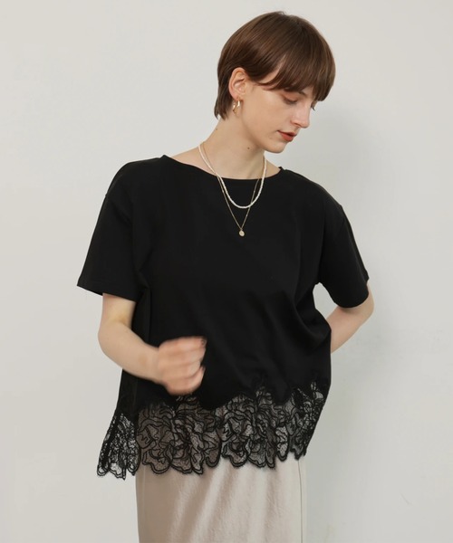 裾レースフレンチＴシャツ