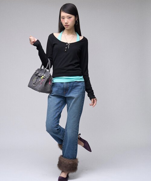 sloppy（スロッピー）の「【SLOPPY】 ヘンリーネックL/Sトップス（Tシャツ/カットソー・レディース・グレー/ブラウン/パープル/ブラック・FREE）」の11枚目の写真