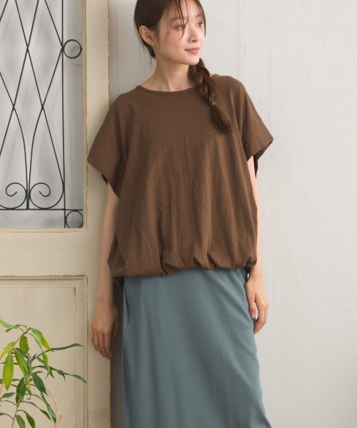 OMNES(オムネス)の「スラブ天竺 バルーンシルエット半袖Tシャツ UVカット付(Tシャツ/カットソー・レディース・ブラック/ブラウン/ホワイト/レッド・FREE)」の6枚目の写真