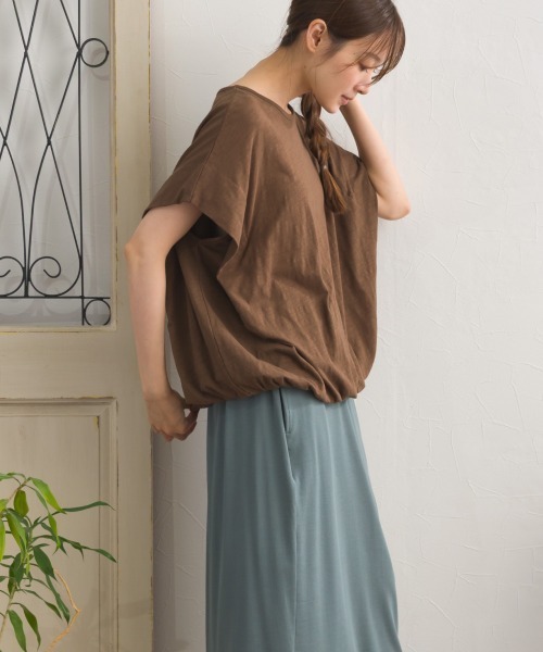 OMNES(オムネス)の「スラブ天竺 バルーンシルエット半袖Tシャツ UVカット付(Tシャツ/カットソー・レディース・ブラック/ブラウン/ホワイト/レッド・FREE)」の7枚目の写真