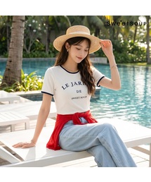 レタリングプリンティングリンガーTシャツ(WC4STF1)