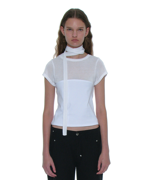 PARTIMENTO WOMEN(パルティメントウィメン)の「ディタッチャブルタイアップショートスリーブTシャツ_ホワイト(Tシャツ/カットソー・レディース・その他・SMALL)」の1枚目の写真