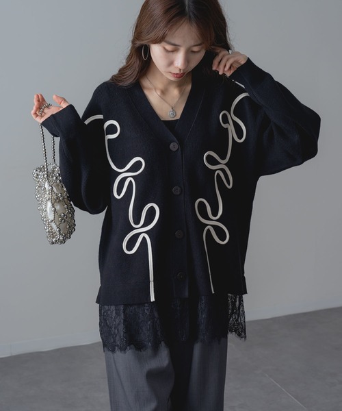 ANNA LUNA(アンナルナ)の「【ANNA LUNA】 刺繍 × レース が 大人可愛い デザイン カーディガン(カーディガン/ボレロ・レディース・ブラック/グレー・MEDIUM)」の11枚目の写真