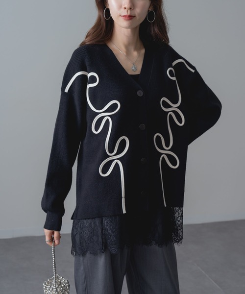 ANNA LUNA(アンナルナ)の「【ANNA LUNA】 刺繍 × レース が 大人可愛い デザイン カーディガン(カーディガン/ボレロ・レディース・ブラック/グレー・MEDIUM)」の15枚目の写真