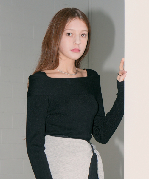 VLETI(ブレッティ)の「Square Neck Layered Slit Collar Knit (black)(ニット/セーター・レディース・ブラック・FREE)」の2枚目の写真