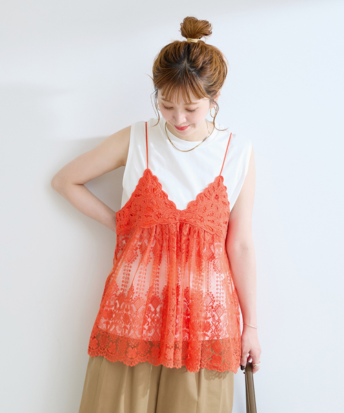 B.C STOCK(ベーセーストック)の「手洗い可 / バテンレースキャミ(シャツ/ブラウス・レディース・ブラック/オレンジ/ホワイト・FREE)」の15枚目の写真
