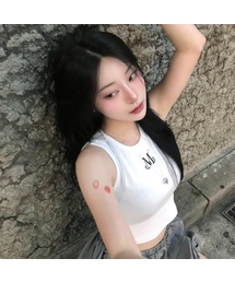 エレンバッグディテールミニクロップスリーブレスタンクトップ(2カラー)