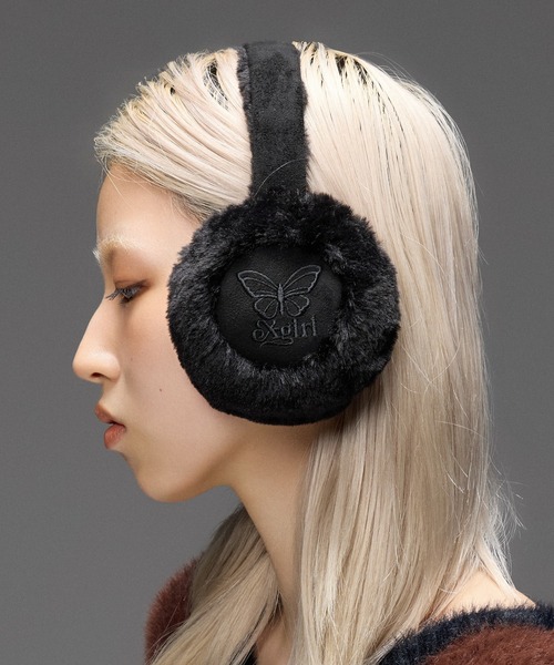 X-girl(エックスガール)の「BUTTERFLY LOGO EARMUFFS(イヤーマフ・レディース・ブラウン/ブラック・ONE SIZE)」の2枚目の写真