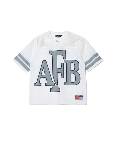 AFB（エーエフビー）の「BIG LOGO MESH FOOTBALL TEE（Tシャツ/カットソー・レディース・ホワイト/グレー/ネイビー・M）」の2枚目の写真