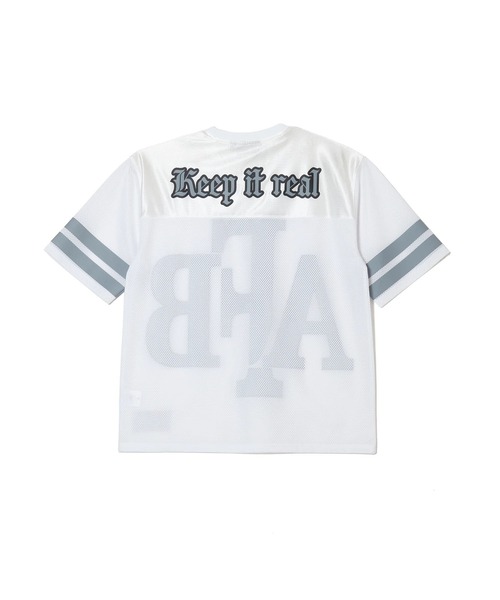 AFB（エーエフビー）の「BIG LOGO MESH FOOTBALL TEE（Tシャツ/カットソー・レディース・ホワイト/グレー/ネイビー・M）」の4枚目の写真