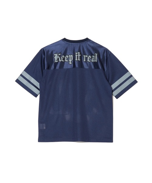 AFB（エーエフビー）の「BIG LOGO MESH FOOTBALL TEE（Tシャツ/カットソー・レディース・ホワイト/グレー/ネイビー・M）」の7枚目の写真