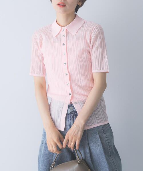 URBAN RESEARCH ROSSO WOMEN（アーバンリサーチ　ロッソ）の「ELENDEEK　SHEER PLEATS KNIT TOP（カーディガン/ボレロ・レディース・ブラック/ピンク/アイボリー・FREE）」の3枚目の写真