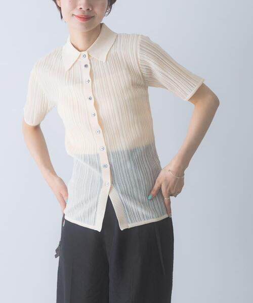 URBAN RESEARCH ROSSO WOMEN（アーバンリサーチ　ロッソ）の「ELENDEEK　SHEER PLEATS KNIT TOP（カーディガン/ボレロ・レディース・ブラック/ピンク/アイボリー・FREE）」の4枚目の写真