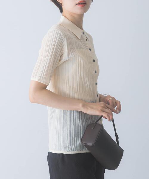 URBAN RESEARCH ROSSO WOMEN（アーバンリサーチ　ロッソ）の「ELENDEEK　SHEER PLEATS KNIT TOP（カーディガン/ボレロ・レディース・ブラック/ピンク/アイボリー・FREE）」の5枚目の写真