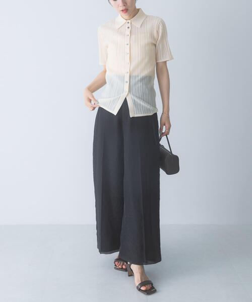 URBAN RESEARCH ROSSO WOMEN（アーバンリサーチ　ロッソ）の「ELENDEEK　SHEER PLEATS KNIT TOP（カーディガン/ボレロ・レディース・ブラック/ピンク/アイボリー・FREE）」の7枚目の写真