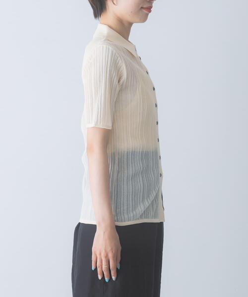 URBAN RESEARCH ROSSO WOMEN（アーバンリサーチ　ロッソ）の「ELENDEEK　SHEER PLEATS KNIT TOP（カーディガン/ボレロ・レディース・ブラック/ピンク/アイボリー・FREE）」の9枚目の写真