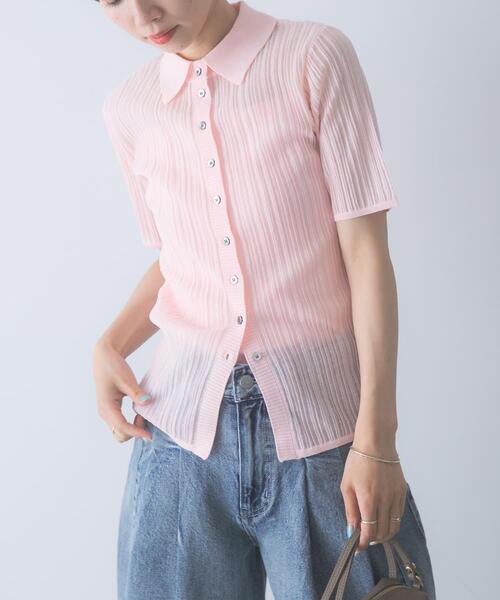 URBAN RESEARCH ROSSO WOMEN（アーバンリサーチ　ロッソ）の「ELENDEEK　SHEER PLEATS KNIT TOP（カーディガン/ボレロ・レディース・ブラック/ピンク/アイボリー・FREE）」の19枚目の写真