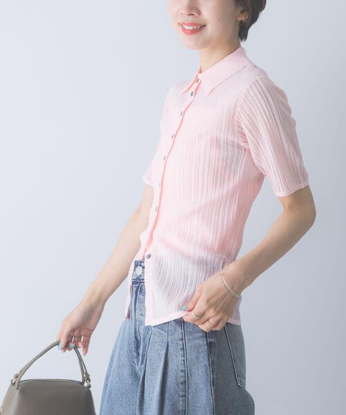 URBAN RESEARCH ROSSO WOMEN（アーバンリサーチ　ロッソ）の「ELENDEEK　SHEER PLEATS KNIT TOP（カーディガン/ボレロ・レディース・ブラック/ピンク/アイボリー・FREE）」の20枚目の写真