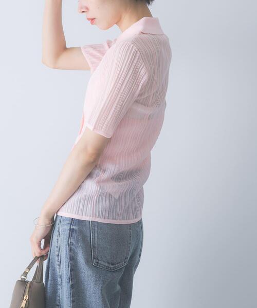 URBAN RESEARCH ROSSO WOMEN（アーバンリサーチ　ロッソ）の「ELENDEEK　SHEER PLEATS KNIT TOP（カーディガン/ボレロ・レディース・ブラック/ピンク/アイボリー・FREE）」の21枚目の写真