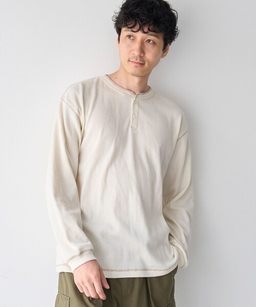 coen(コーエン)の「ワッフルヘンリーネック ロングスリーブ Tシャツ(Tシャツ/カットソー・メンズ・ホワイト/グレー/ブラック・XL/L/M/S)」の1枚目の写真