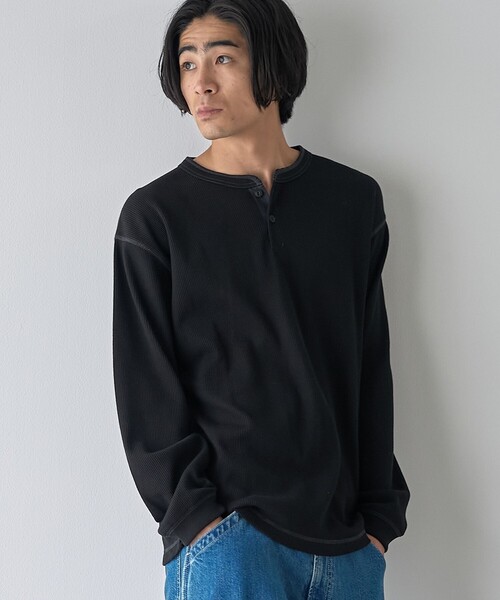 coen(コーエン)の「ワッフルヘンリーネック ロングスリーブ Tシャツ(Tシャツ/カットソー・メンズ・ホワイト/グレー/ブラック・XL/L/M/S)」の2枚目の写真