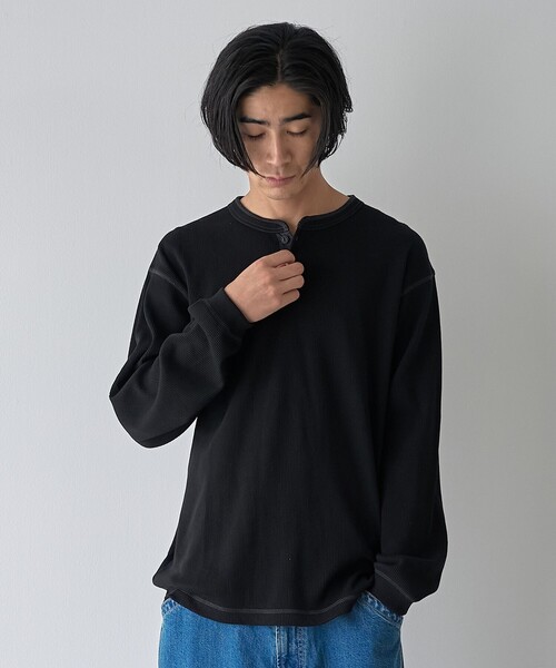 coen(コーエン)の「ワッフルヘンリーネック ロングスリーブ Tシャツ(Tシャツ/カットソー・メンズ・ホワイト/グレー/ブラック・XL/L/M/S)」の10枚目の写真